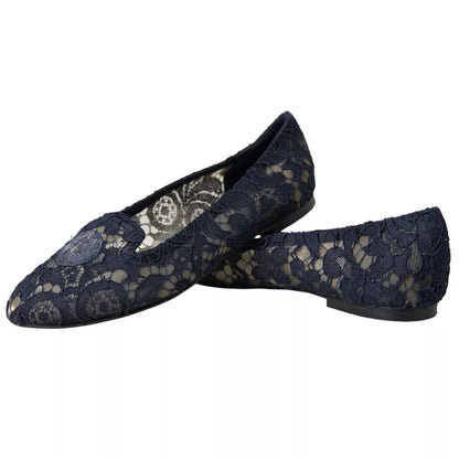 Dolce &amp; Gabbana mörkblå Taormina Lace Slip On Flats Shoes