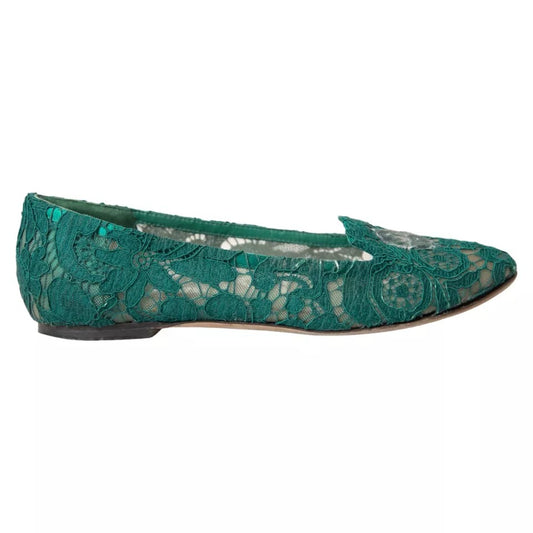 Dolce &amp; Gabbana Gröna Taormina Lace Slip On Flats Skor