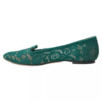 Dolce &amp; Gabbana Gröna Taormina Lace Slip On Flats Skor