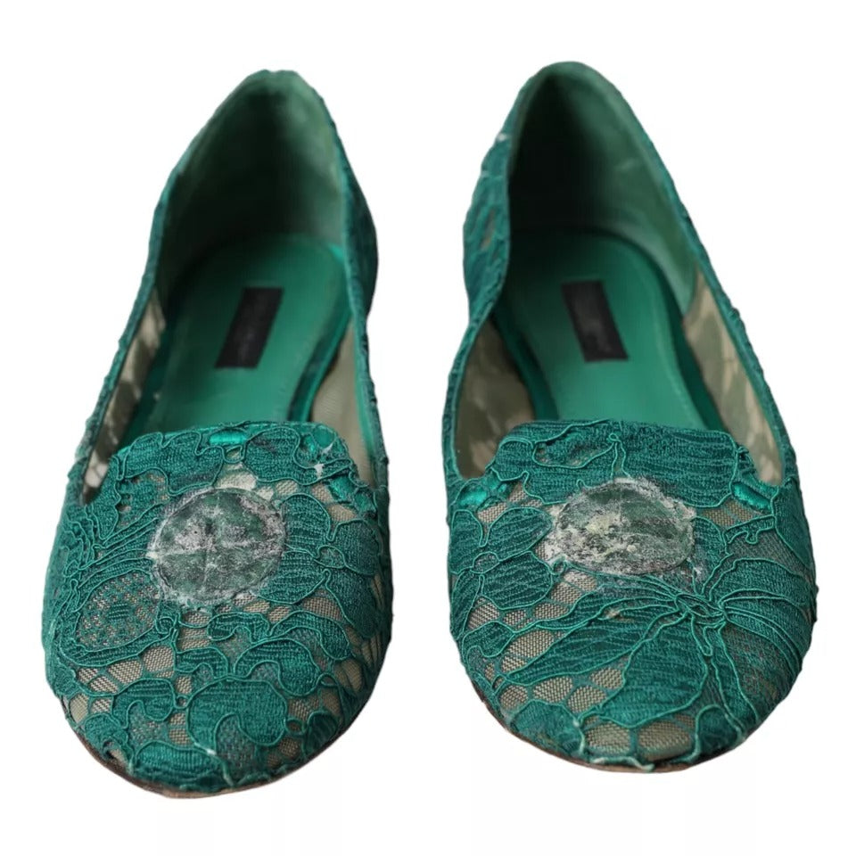 Dolce &amp; Gabbana Gröna Taormina Lace Slip On Flats Skor