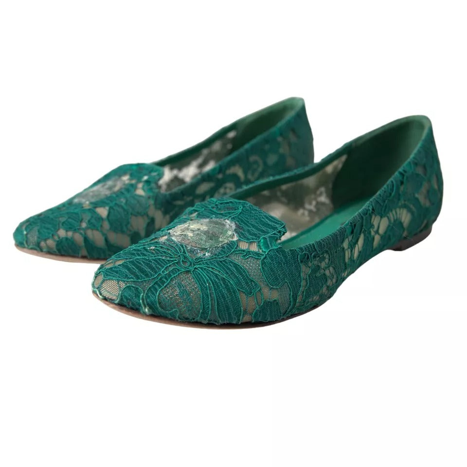 Dolce &amp; Gabbana Gröna Taormina Lace Slip On Flats Skor