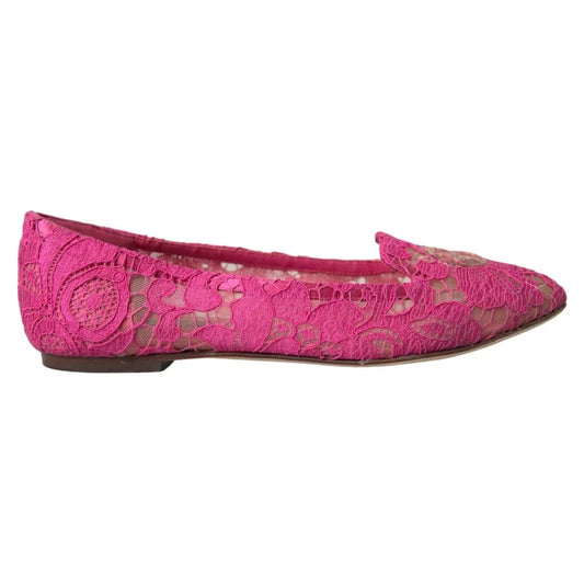 Dolce &amp; Gabbana Rosa Taormina Lace Slip On Flats Skor