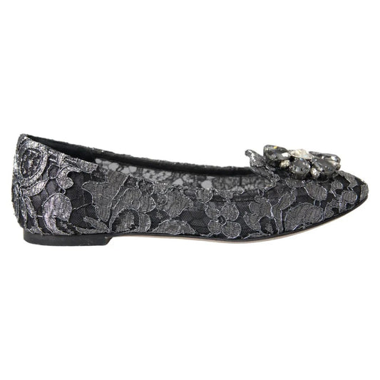 Dolce &amp; Gabbana grå svart spets Crystal Ballet Loafers Skor