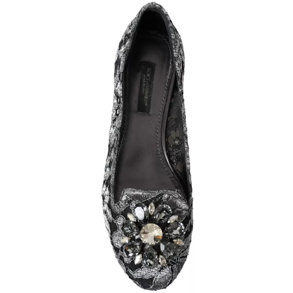 Dolce &amp; Gabbana grå svart spets Crystal Ballet Loafers Skor