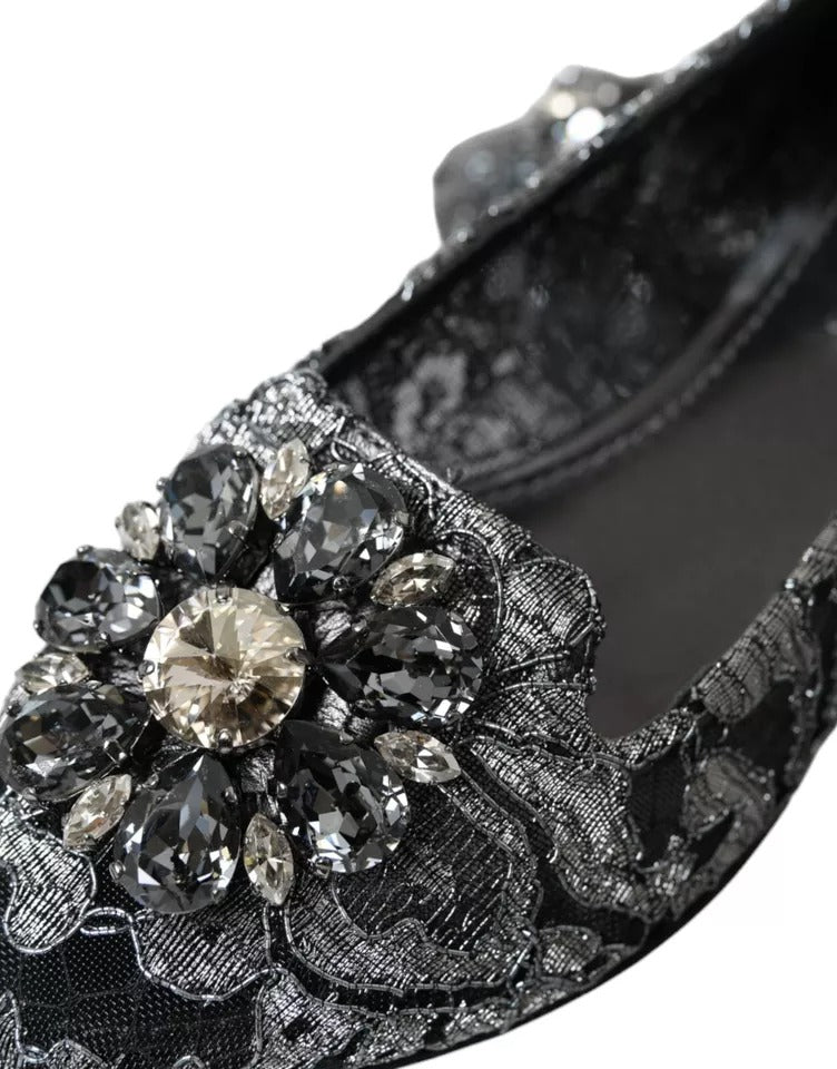 Dolce &amp; Gabbana grå svart spets Crystal Ballet Loafers Skor