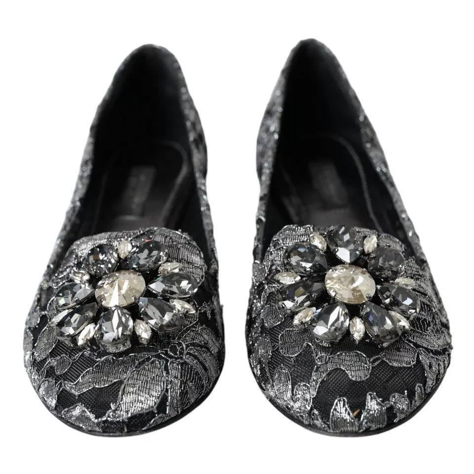 Dolce &amp; Gabbana grå svart spets Crystal Ballet Loafers Skor