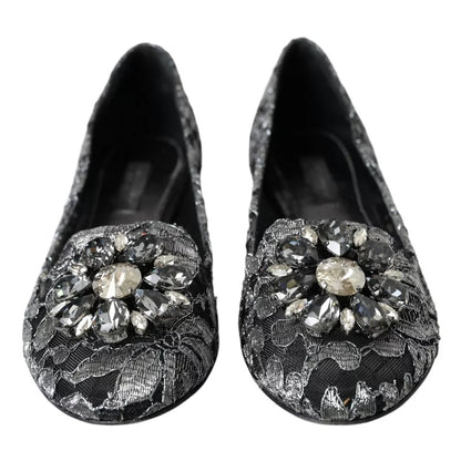 Dolce &amp; Gabbana grå svart spets Crystal Ballet Loafers Skor