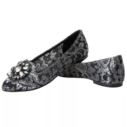 Dolce &amp; Gabbana grå svart spets Crystal Ballet Loafers Skor