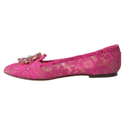 Dolce &amp; Gabbana Rosa spets Crystal Balett Loafers Skor