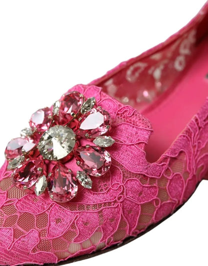 Dolce &amp; Gabbana Rosa spets Crystal Balett Loafers Skor