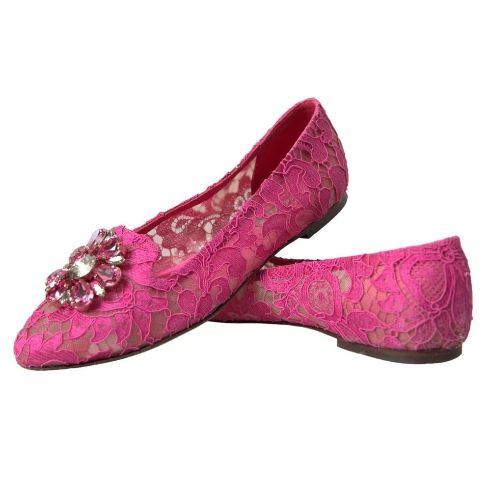 Dolce &amp; Gabbana Rosa spets Crystal Balett Loafers Skor