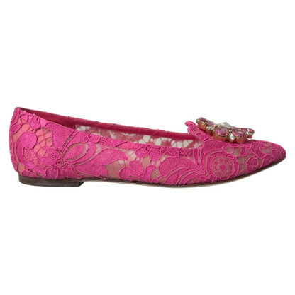 Dolce &amp; Gabbana Rosa spets Crystal Balett Loafers Skor