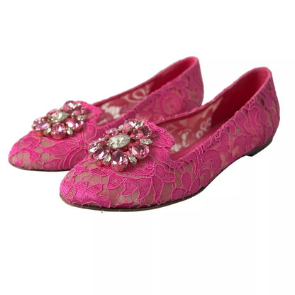 Dolce &amp; Gabbana Rosa spets Crystal Balett Loafers Skor