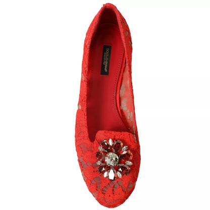 Dolce &amp; Gabbana röd spets Crystal Ballet Loafers Skor