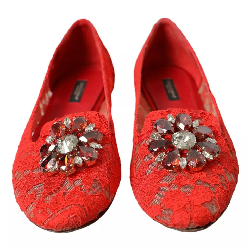 Dolce &amp; Gabbana röd spets Crystal Ballet Loafers Skor