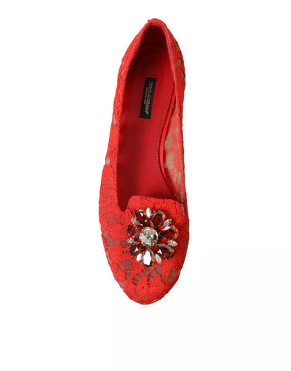 Dolce &amp; Gabbana röd spets Crystal Ballet Loafers Skor