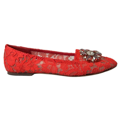 Dolce &amp; Gabbana röd spets Crystal Ballet Loafers Skor