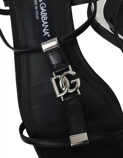 Sandalias planas con logotipo DG de cuero negro de Dolce &amp; Gabbana