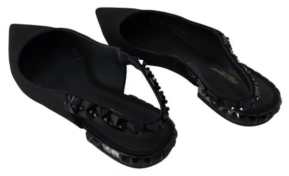 Dolce &amp; Gabbana Black Flats Crystal Slingback Charmeuse-skor