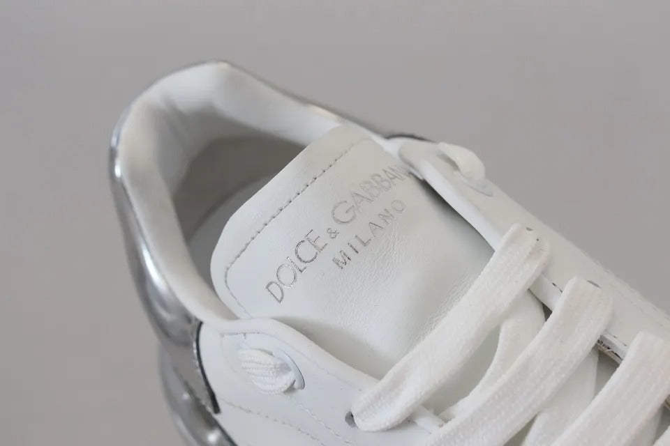 Dolce &amp; Gabbana White Silver Läder Daymaster Sneakers Skor