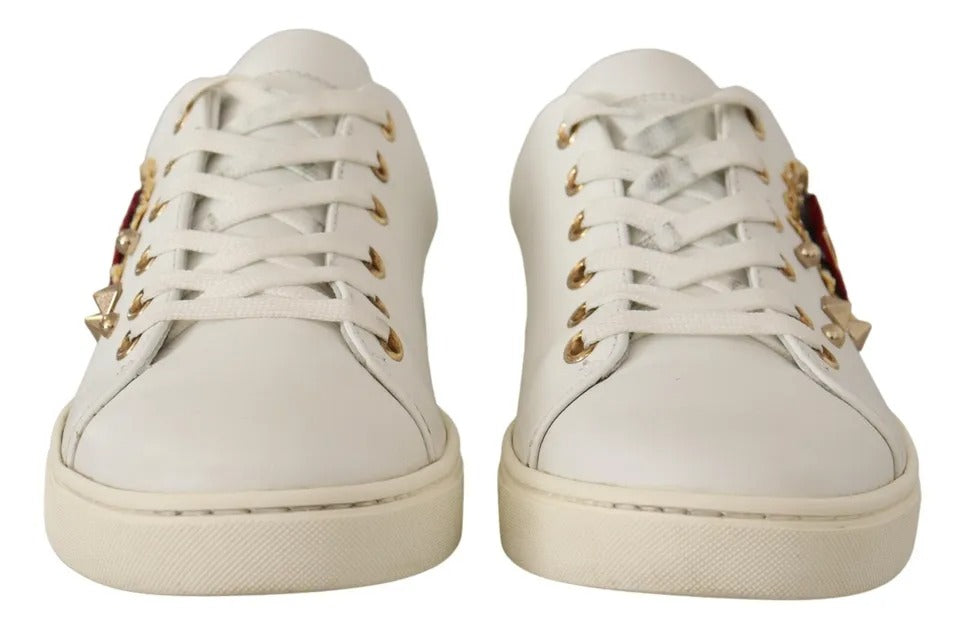 Dolce &amp; Gabbana Vitt Läder Guld Röd Hjärta Sneakers Skor