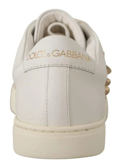 Dolce &amp; Gabbana Vitt Läder Guld Röd Hjärta Sneakers Skor