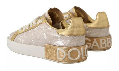 Zapatillas deportivas blancas Portofino con nácar de Dolce &amp; Gabbana, zapatos informales