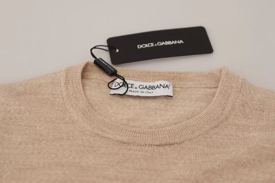 Dolce &amp; Gabbana Beige Virgin Wool Tröja med rund hals