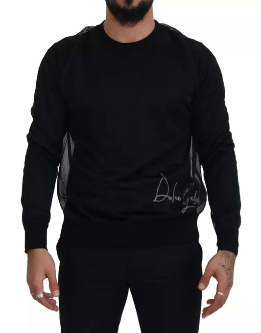 Dolce &amp; Gabbana Svart Polyester Crewneck Tröja för män