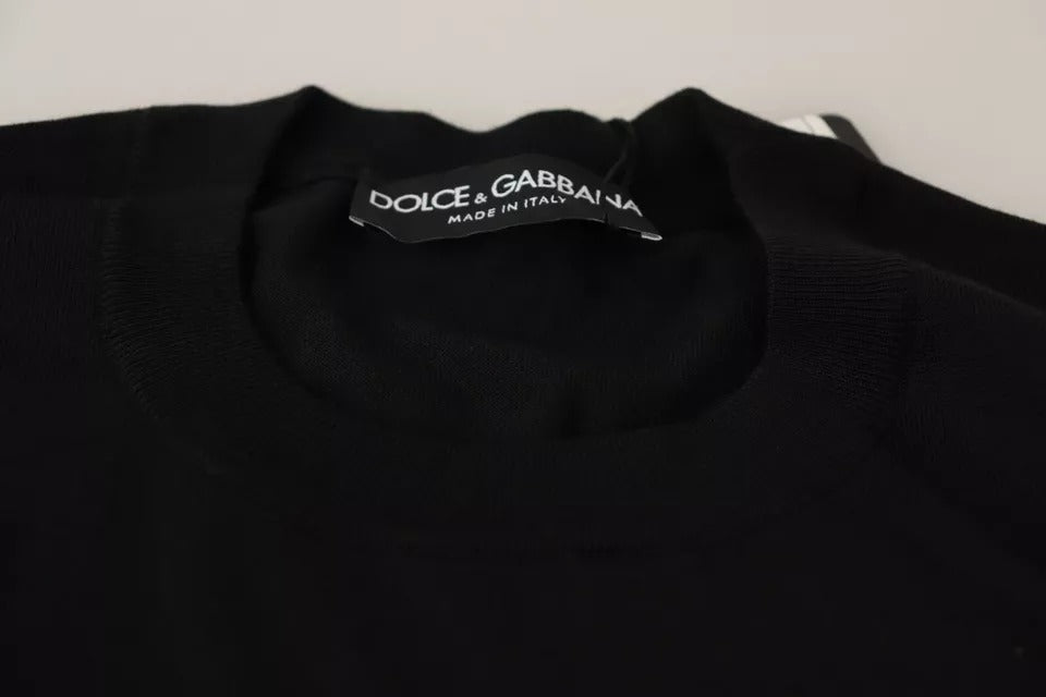 Dolce &amp; Gabbana Black Wool Silk Napoleon Gold Tröja