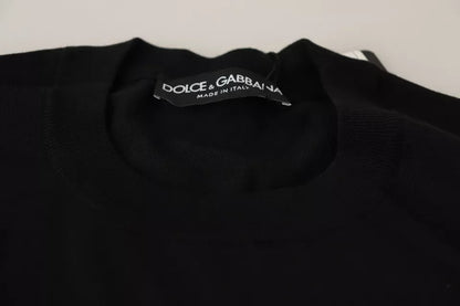 Dolce &amp; Gabbana Black Wool Silk Napoleon Gold Tröja