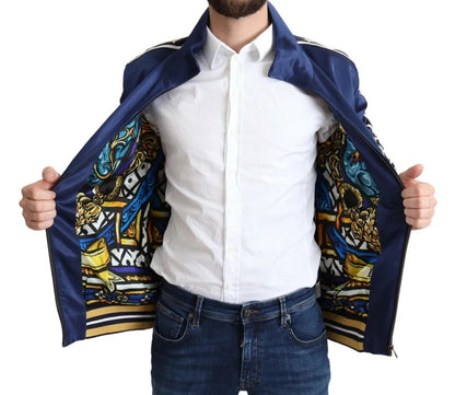 Dolce &amp; Gabbana Blue Heraldic Patch Randig King Bee-tröja