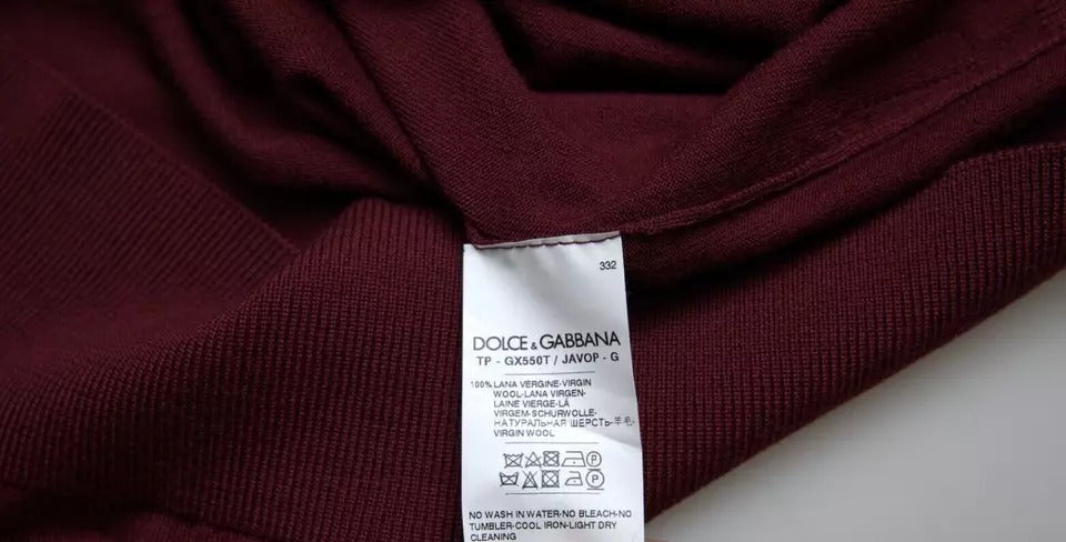 Dolce &amp; Gabbana Bordeaux ullstickad tröja med rund hals