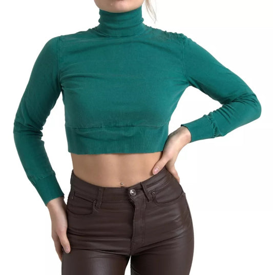 Dolce &amp; Gabbana mörkgrön tröja med turtleneck cropped pullover