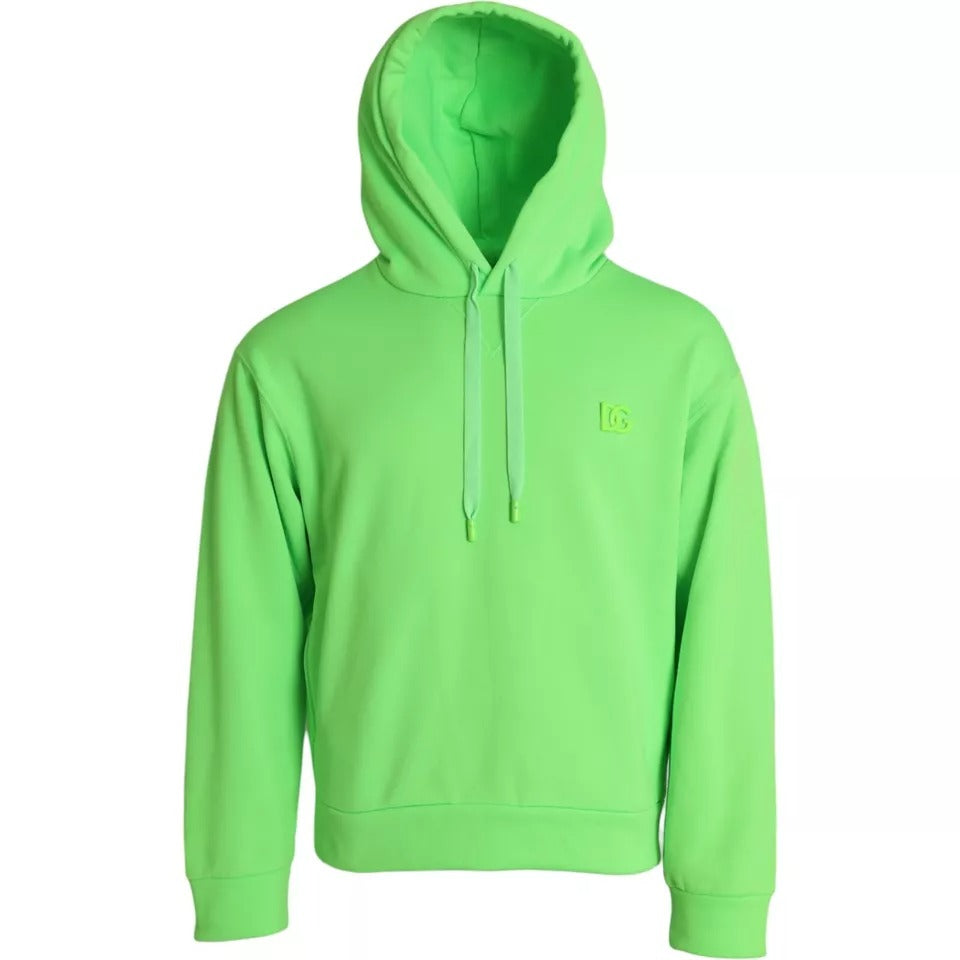 Dolce &amp; Gabbana Neon Grön Logo Pullover Tröja med huva