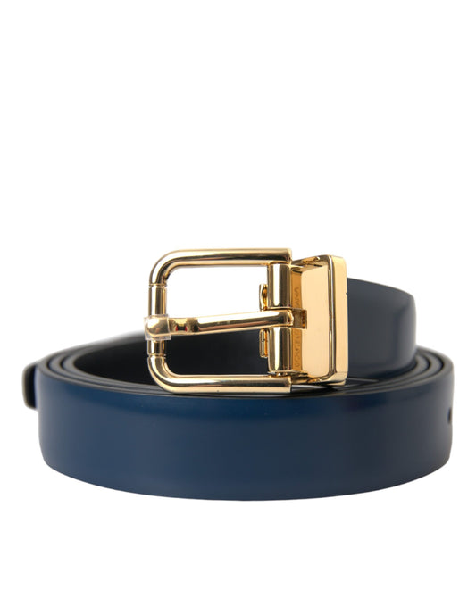 Cinturón con hebilla de metal dorado y piel de becerro azul de Dolce &amp; Gabbana para hombre