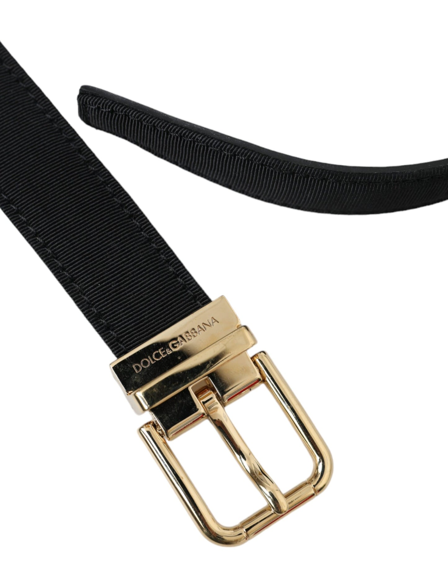 Cinturón con hebilla de metal dorado y grosgrain negro de Dolce &amp; Gabbana para hombre