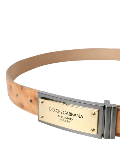 Dolce & Gabbana Beige Leather Gold Logo Engraved Buckle Belt