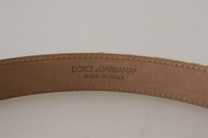 Cinturón con hebilla de metal dorado y logotipo DG en jacquard rosa de Dolce &amp; Gabbana