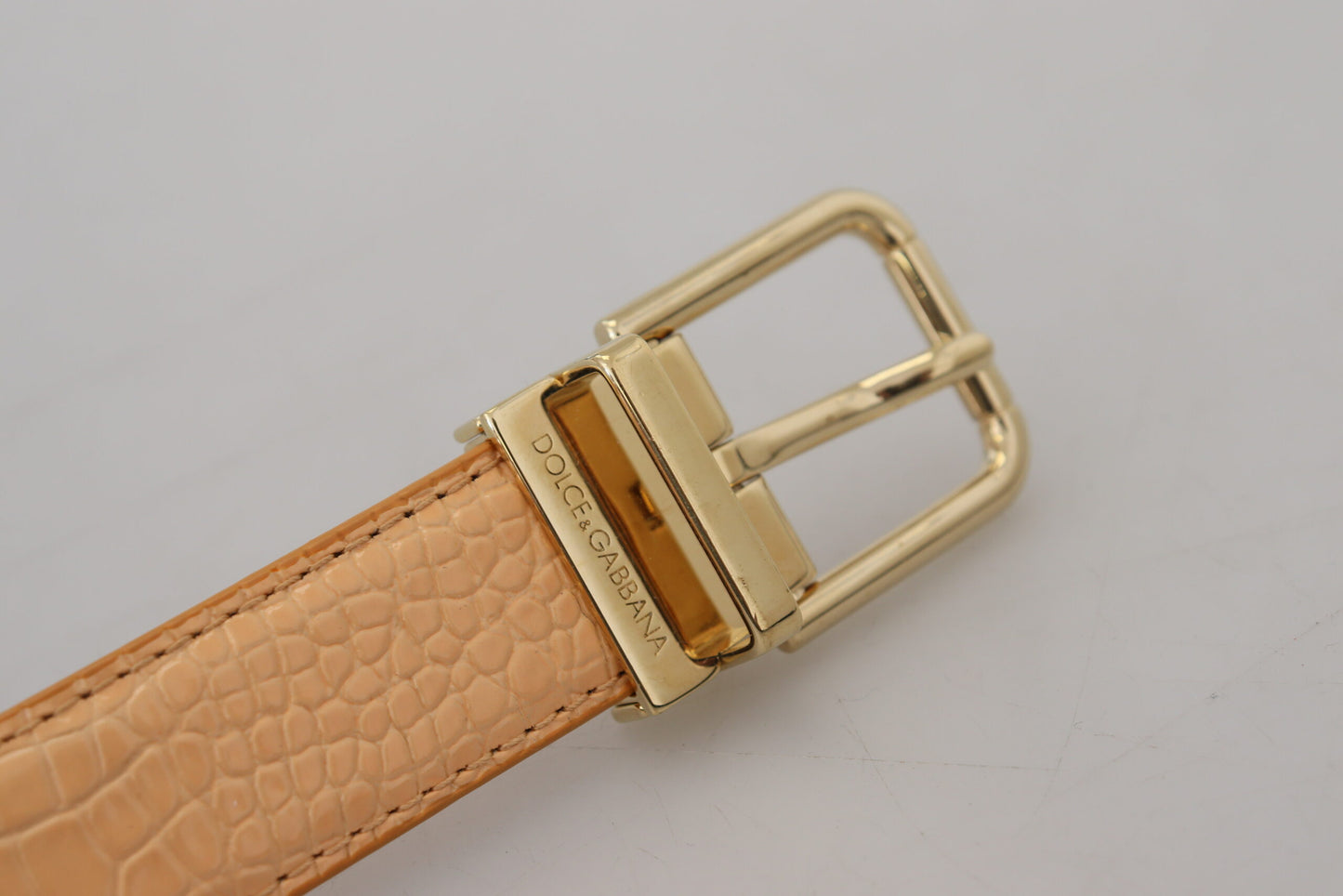 Dolce & Gabbana Beige Exotic Leather Gold Metal Buckle Belt