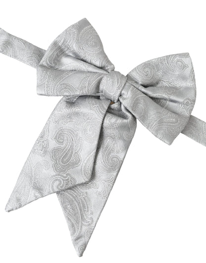 Dolce &amp; Gabbana Silver Ribbon Siden Justerbar Neck Herr fluga