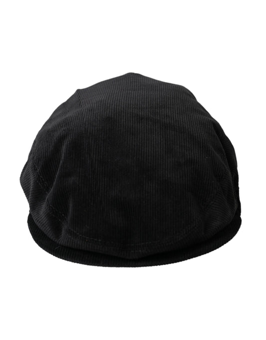 Dolce &amp; Gabbana Black Corduroy Crown Newsboy Hat Herr