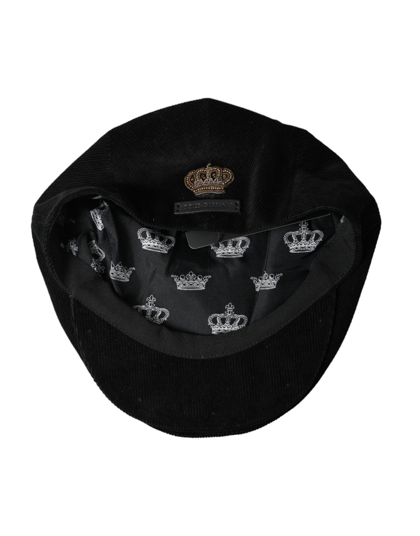 Dolce &amp; Gabbana Black Corduroy Crown Newsboy Hat Herr