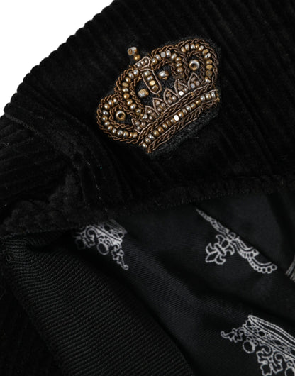 Dolce &amp; Gabbana Black Corduroy Crown Newsboy Hat Herr