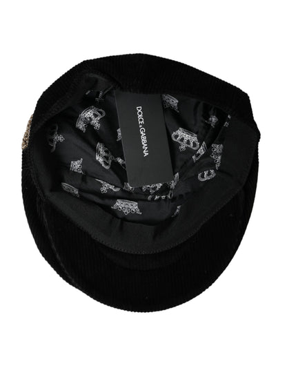 Dolce &amp; Gabbana Black Corduroy Crown Newsboy Hat Herr