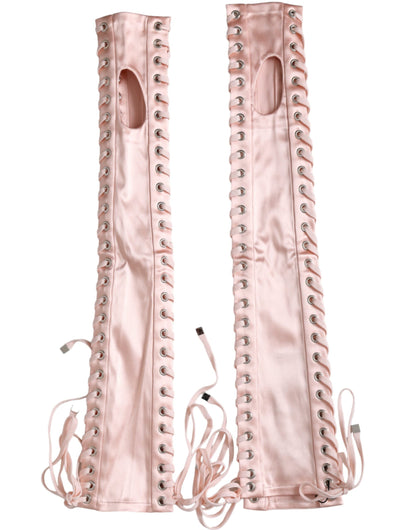 Dolce &amp; Gabbana Pink Acetate Lace Up fingerless handskar