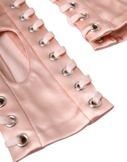 Dolce &amp; Gabbana Pink Acetate Lace Up fingerless handskar