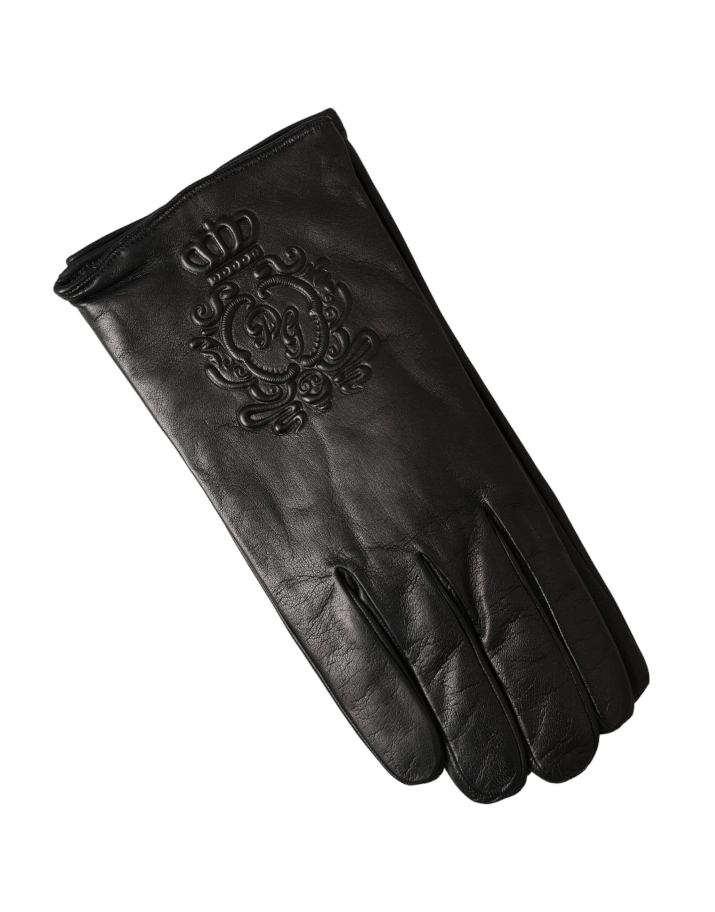 Dolce & Gabbana Black Leather Embossed Logo Short Hands Gloves