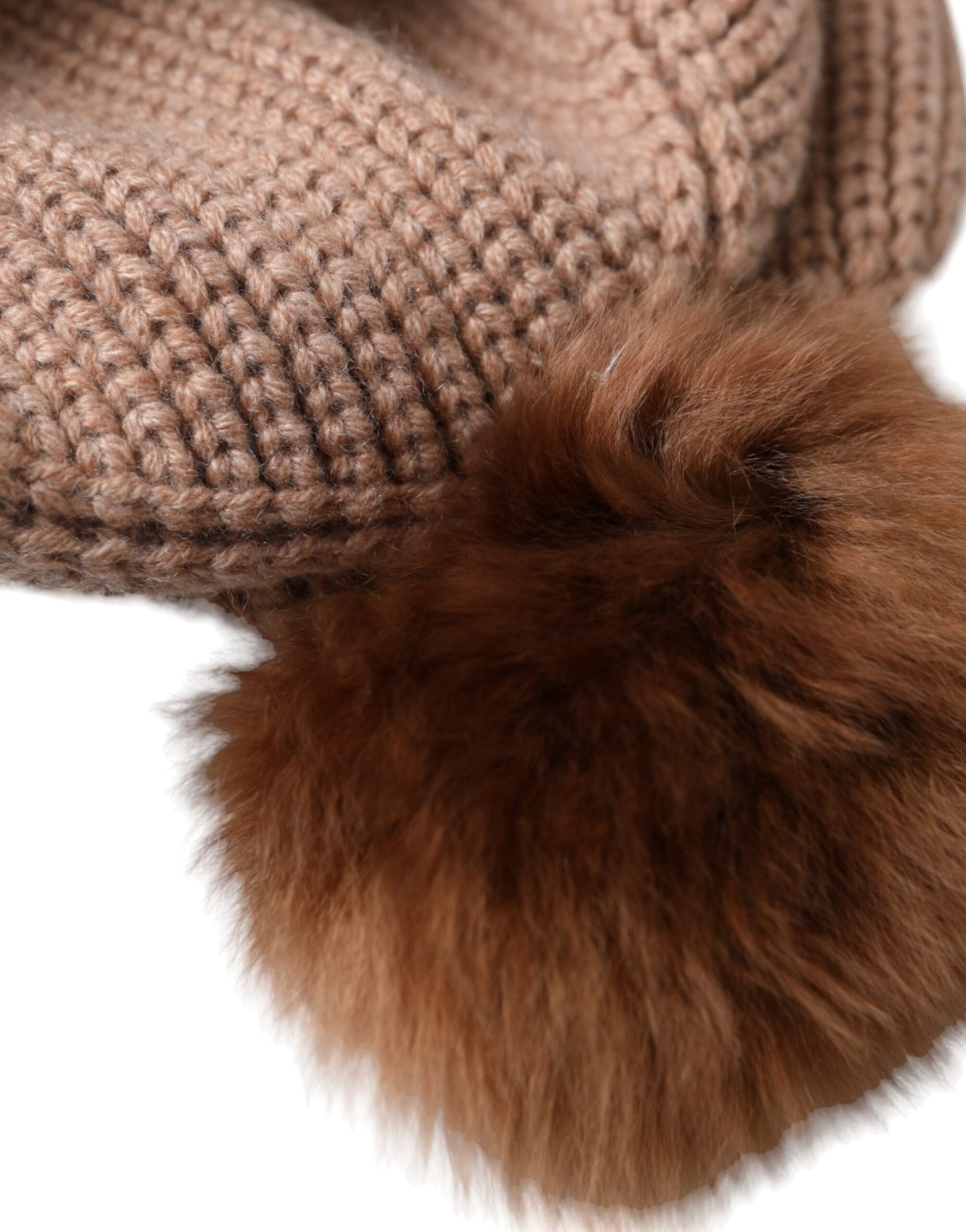 Dolce &amp; Gabbana Brown Solid Stickad Fur Ball Vinter Beanie Hat