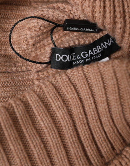 Dolce &amp; Gabbana Brown Solid Stickad Fur Ball Vinter Beanie Hat